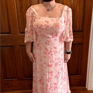 Chic Square Neck Floral bridesmaids Dress AW Bridal